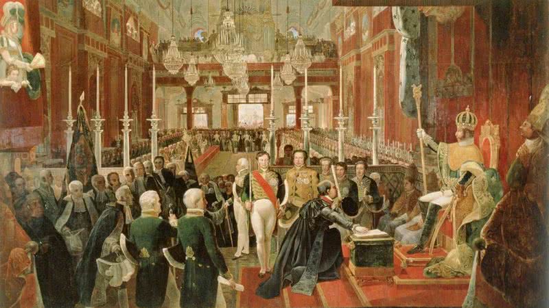 Quadro 'A coroação do Imperador dom Pedro I do Brasil em 1822', de Jean-Baptiste Debret (1822) - Domínio Público