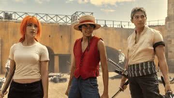 Emily Rudd, Iñaki Godoy e Mackenyu como Nami, Luffy e Zoro no live-action de 'One Piece' - Reprodução/ Netflix