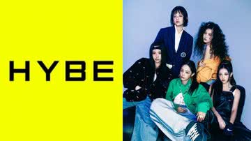 Logo da HYBE e NewJeans em photoshoot do álbum "How Sweet" - Divulgação/HYBE e ADOR